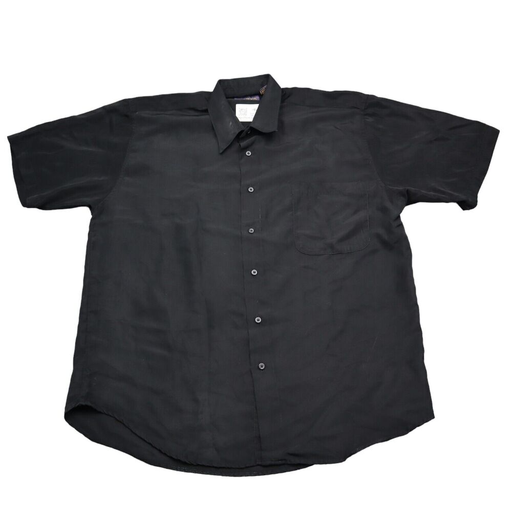 Platoon Shirt Mens L Black Plain Button Up Short Sleeve Collared Casual Top